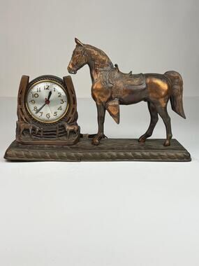 Antique Sessions Copper & Bronze Horse Electric Mantel Clock - Not Working